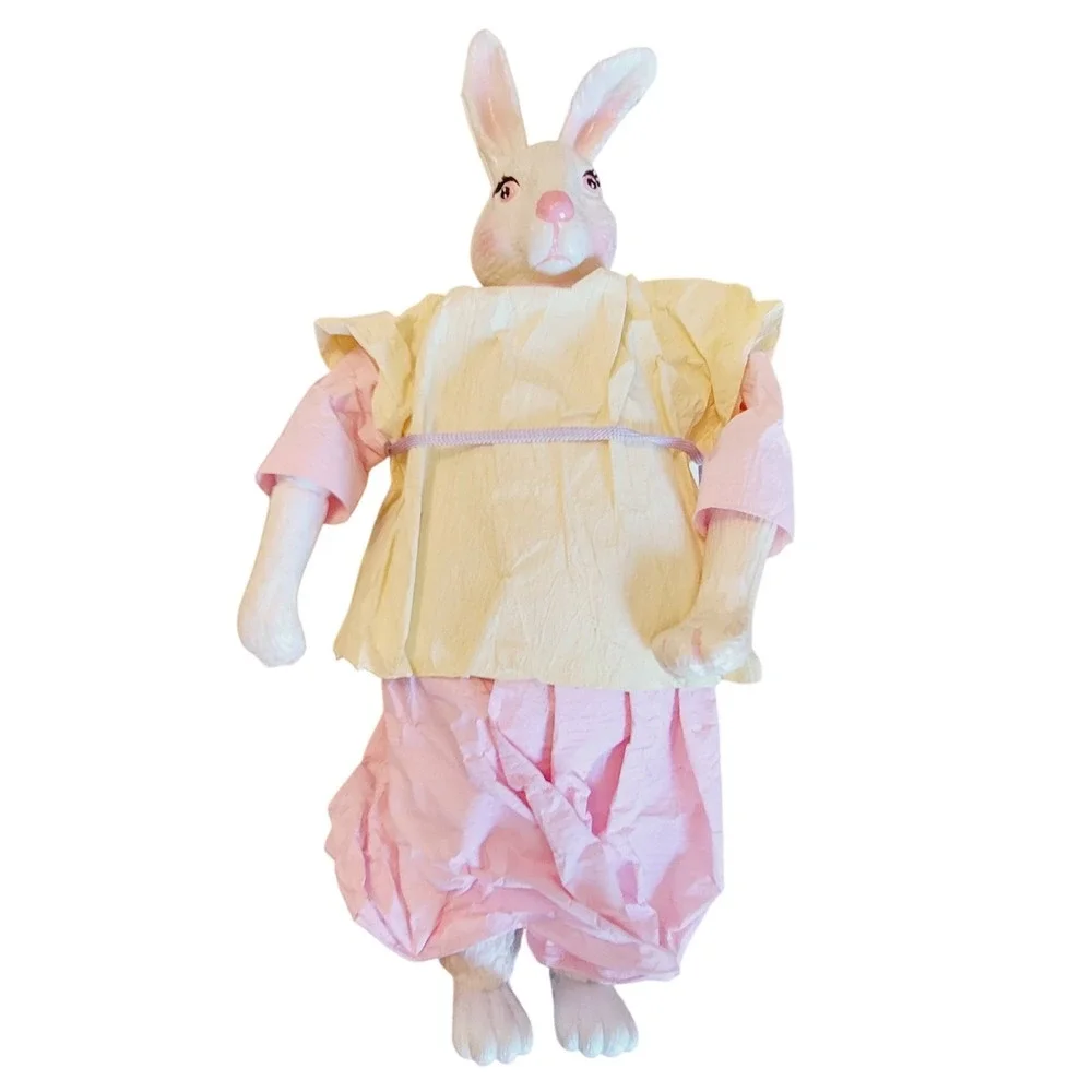 3 Silvestri Paper Mache Bunny Figurines Basket Spring Holiday Decorations Easter